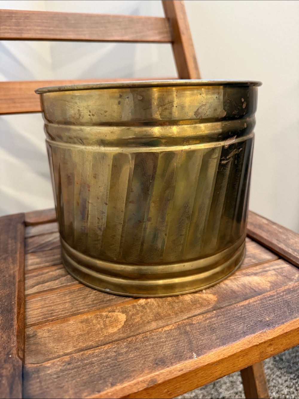 Vintage Brass Planter Cachepot Fluted  Ribbed Made in Taiwan Lightweight